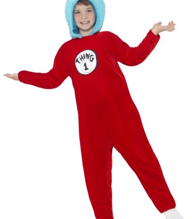 Thing 1 or Thing 2 Costume, Red, with Hooded Jumpsuit & 2 Badges