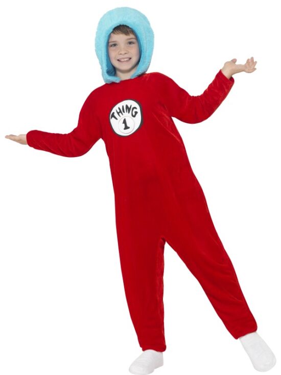 Thing 1 or Thing 2 Costume, Red, with Hooded Jumpsuit & 2 Badges