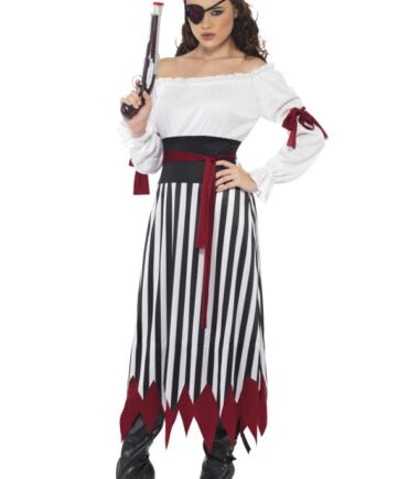 Pirate Lady Costume, Dress With Arm Ties, Belt and Headpiece