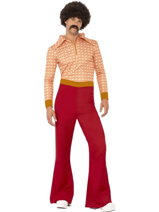 Groovy dancers will love the Authentic 70’s Guy Costume! With a top and high-waisted trousers, finish the look off perfectly with an afro wig and a matching moustache