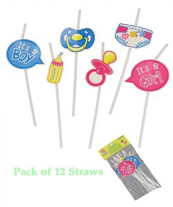 Pack of 12 Baby Shower Straws in Assorted Designs. Will Look Great on Your Baby Shower Table.