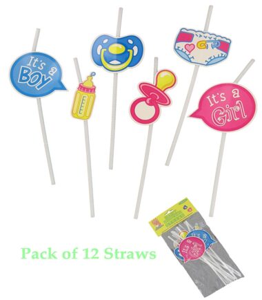 Pack of 12 Baby Shower Straws in Assorted Designs. Will Look Great on Your Baby Shower Table.