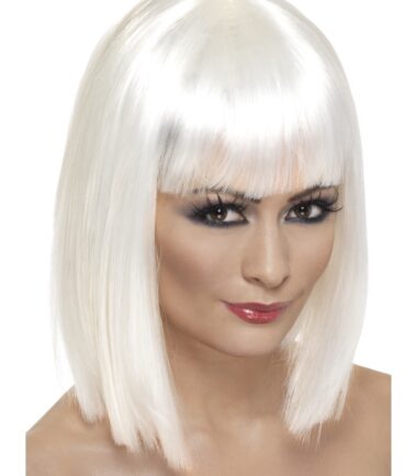 Glam Wig, White, Short, Blunt with Fringe