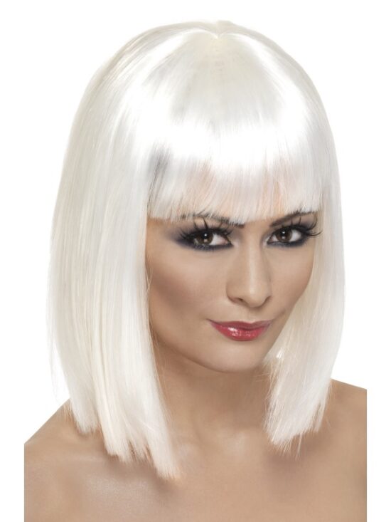 Glam Wig, White, Short, Blunt with Fringe