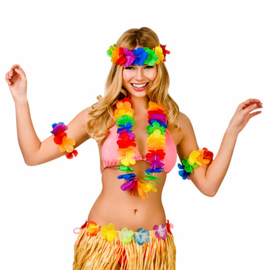 Waikiki 4 Piece Set The 4 piece set includes lei garland, headband and 2 wrist bands.