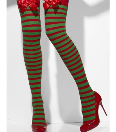 Opaque Hold-Ups, Red & Green, Striped with Bows