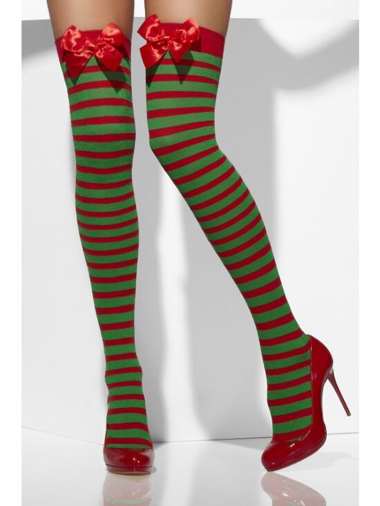 Opaque Hold-Ups, Red & Green, Striped with Bows