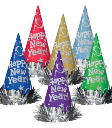 Jewel Tone Happy New Year Foil Fringe Cone Hats