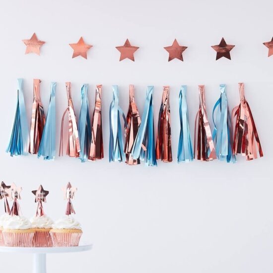 MATTE BLUE AND ROSE GOLD TASSEL GARLAND