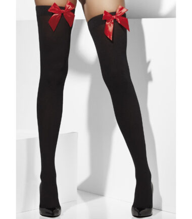 Black Opaque Hold-Ups Red Bow