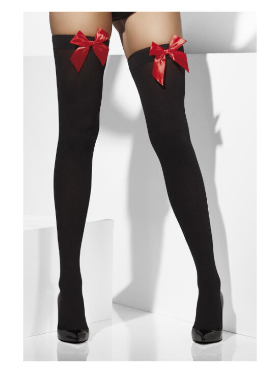 Black Opaque Hold-Ups Red Bow