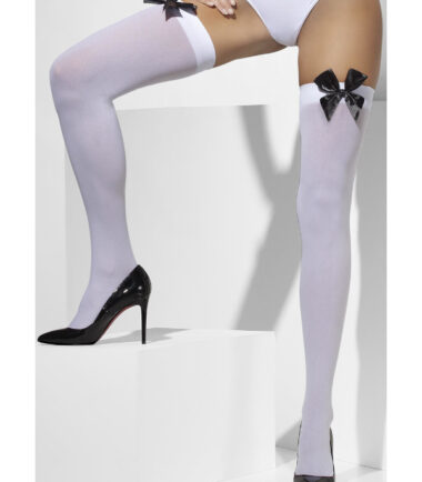 White Opaque Hold-Ups Black Bow