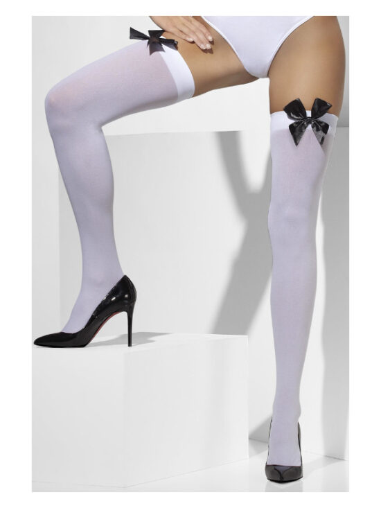 White Opaque Hold-Ups Black Bow