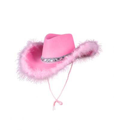 Pink Cowboy Hat With Marabou Trim And Sequin