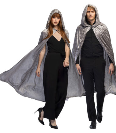 Grey Velour Hooded Cape