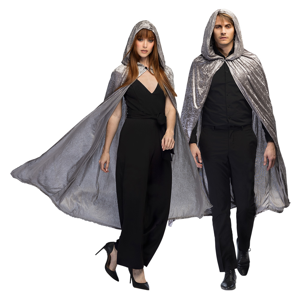 Grey Velour Hooded Cape